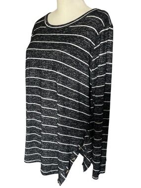 Agnes and Dora Horizontal Striped Sweater with Button Hem Detail